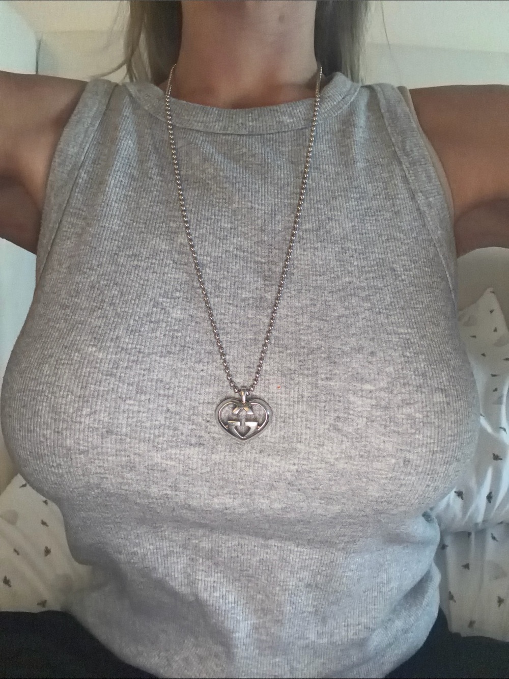 GUCCI Sterling Silver Beaded Heart Logo Pendant - Picture 12 of 13